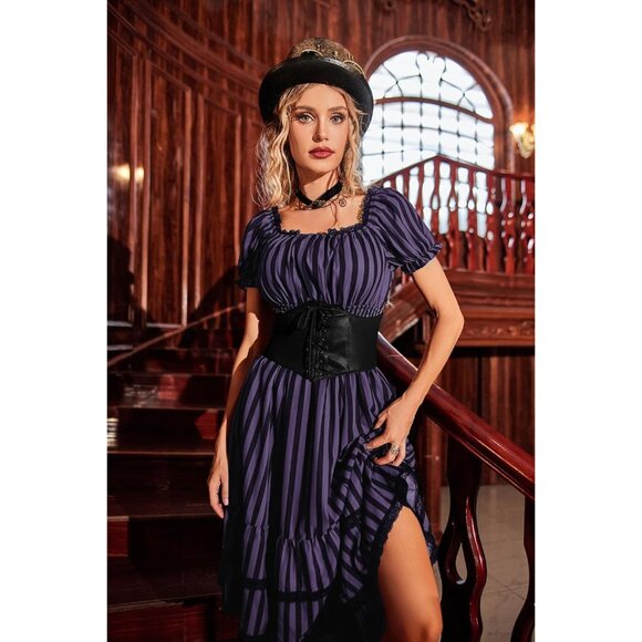 Women's Scarlet Darkness Victorian Renaissance Costume Midi Dress Purple Black - Picture 3 of 8